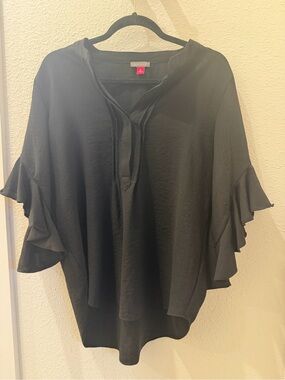 Vince Camuto Black Ruffle Sleeve V-Neck Blouse